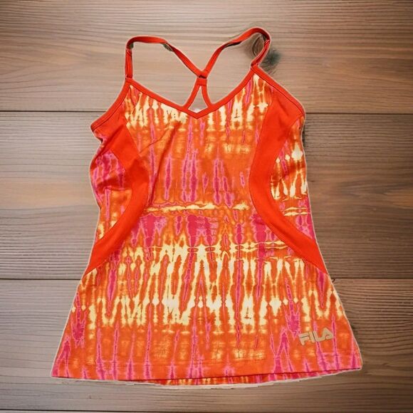 Fila Women's Extra Small XS Sport Athletic Vibrant Orange & Pink  Built In Bra - Picture 1 of 3